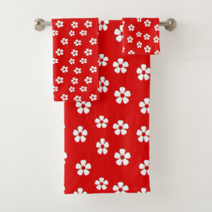 Conjunto De Toalhas Flores brancas e bonitas em vermelho