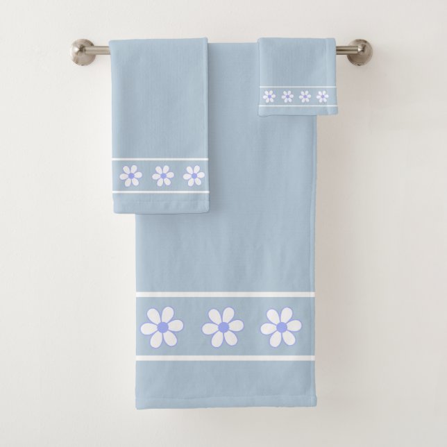 Conjunto De Toalhas Flores Brancas Elegantes e Modernas em Azul Maravi (Insitu)