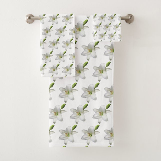 Conjunto De Toalhas Flores Brancas Elegantes em Fundo Branco (Insitu)