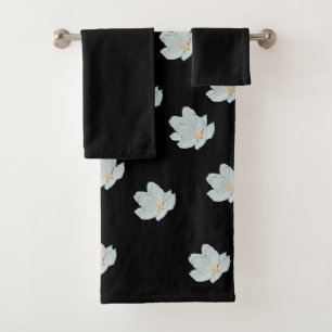 Conjunto De Toalhas Flores Brancas Em Preto