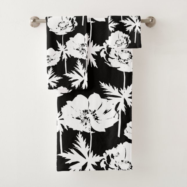 Conjunto De Toalhas Flores brancas em preto. (Insitu)
