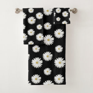 Conjunto De Toalhas Flores brancas em preto