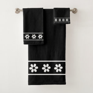 Conjunto De Toalhas Flores Brancas Modernas e Elegantes em Preto