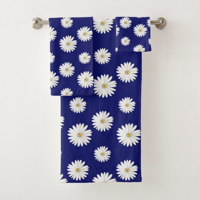 Conjunto De Toalhas Flores brancas no Marinho azul (Insitu)
