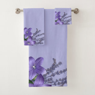 Conjunto De Toalhas Flores Campanula Lavanda Leve Púrpura Fundo