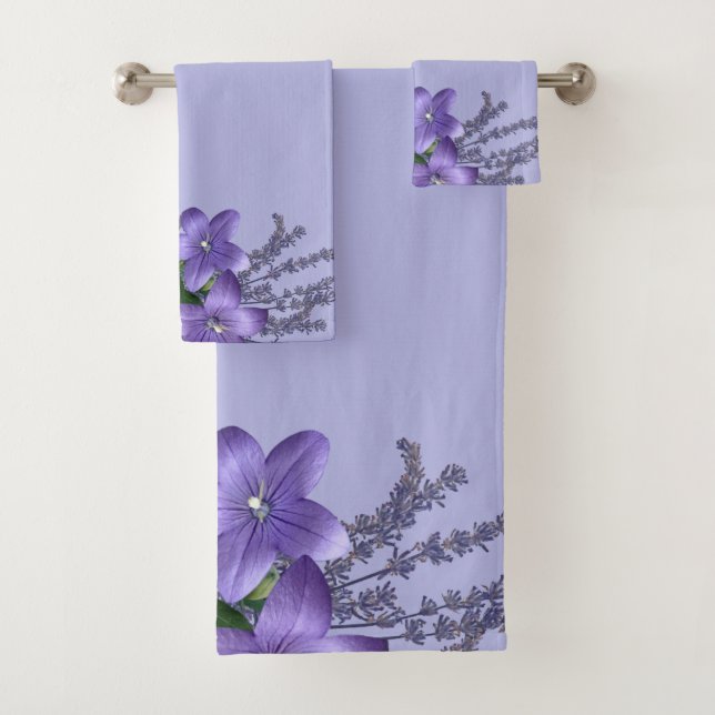 Conjunto De Toalhas Flores Campanula Lavanda Leve Púrpura Fundo (Insitu)