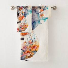 Conjunto De Toalhas Flores Coloridas Instrumento Musical de Violão Ele