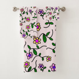 Conjunto De Toalhas Flores Coloridas, Padrão Floral, Verde, Boho