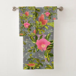 Conjunto De Toalhas Flores cor-de-água, cor-de-rosa, flores botânicas