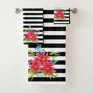 Conjunto De Toalhas Flores cor-de-rosa sem emenda l listrado branco