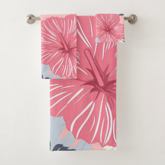 Conjunto De Toalhas Flores cor-de-rosa tropicais hibisco