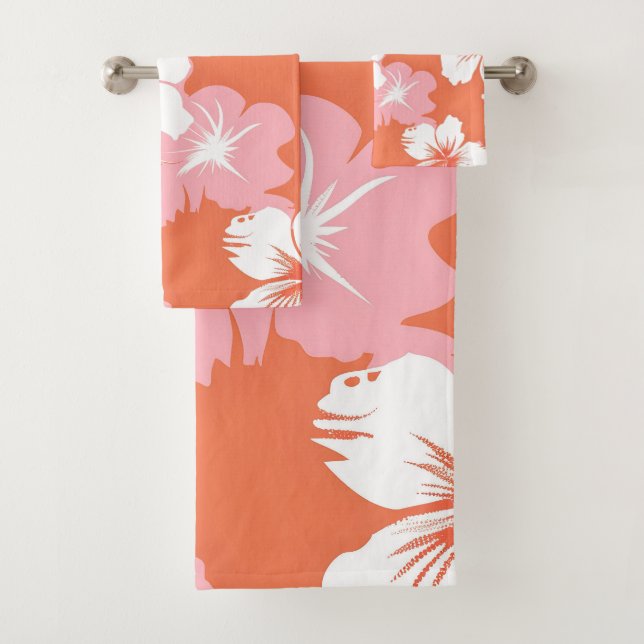 Conjunto De Toalhas Flores cor-de-rosa tropicais hibisco (Insitu)