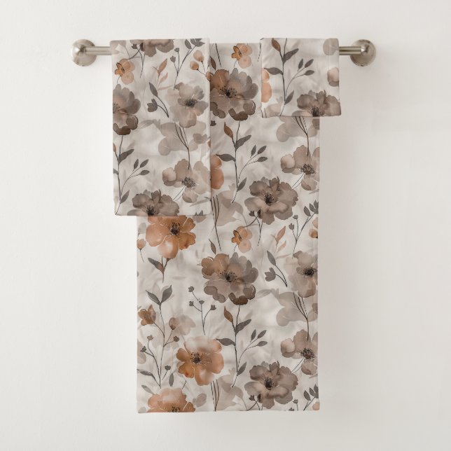 Conjunto De Toalhas Flores Creme Laranja Marrom (Insitu)
