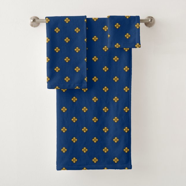 Conjunto De Toalhas Flores Cruciferosas Douradas no Azul Escuro (Insitu)