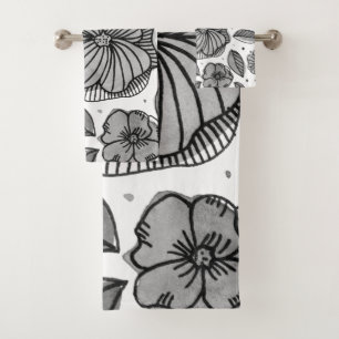 Conjunto De Toalhas Flores da aguarela e da tinta - preto e branco