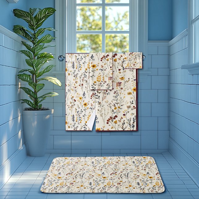 Conjunto De Toalhas Flores de Aquarela Burgundy Amarelo Azul Verde (Criador carregado)