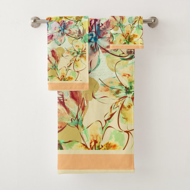 Conjunto De Toalhas Flores de Aquarela Grandes com Trim (Insitu)