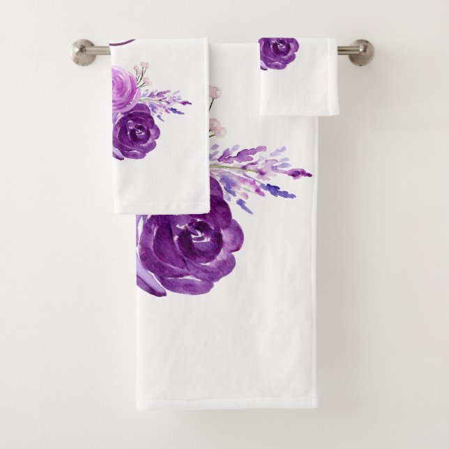 Conjunto De Toalhas Flores de Aquarela Ultra Violeta (Insitu)