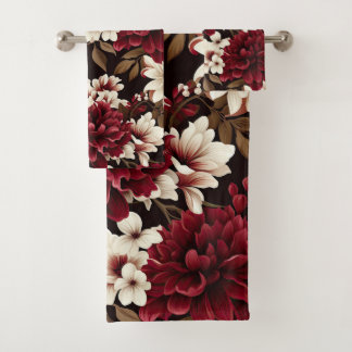 Conjunto De Toalhas Flores de Bloom Burgundy