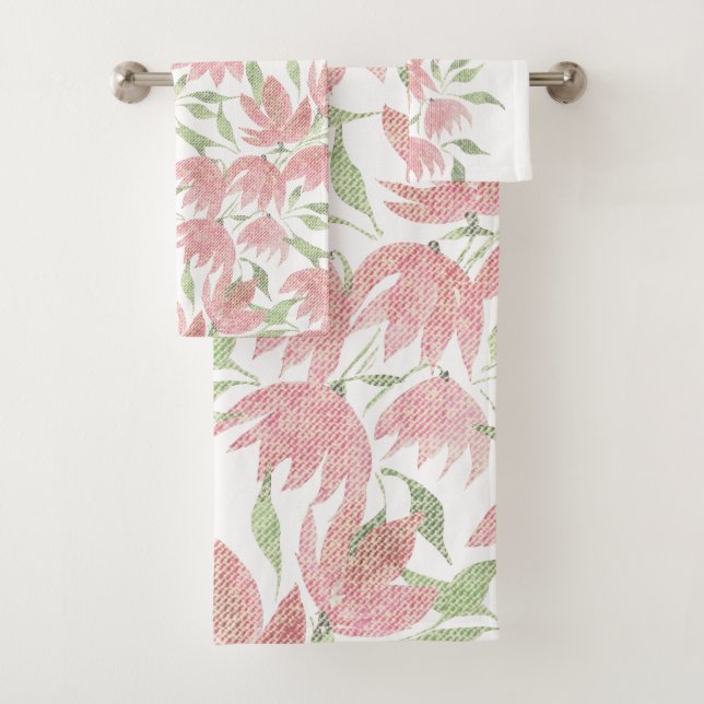 Conjunto De Toalhas Flores de Campo Renda Texturizada Rosa Branco (Insitu)