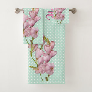 Conjunto De Toalhas Flores de Cerejeira Modernas em Verde Menta Olá Li