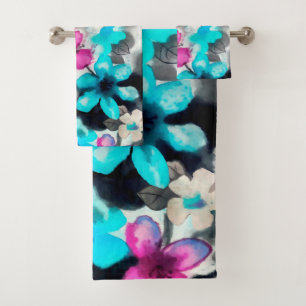 Conjunto De Toalhas Flores de Cor-de-Água Preta Azul Cor-de-rosa-bran