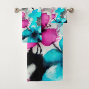 Conjunto De Toalhas Flores de Cor-de-Água Preta Azul Cor-de-rosa-bran