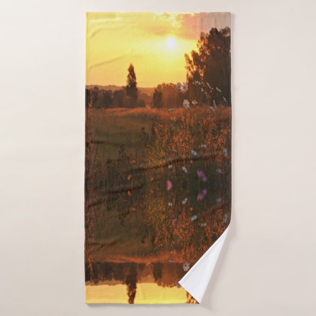 Conjunto De Toalhas Flores de cosmos no pôr do sol  (Toalha de Banho)