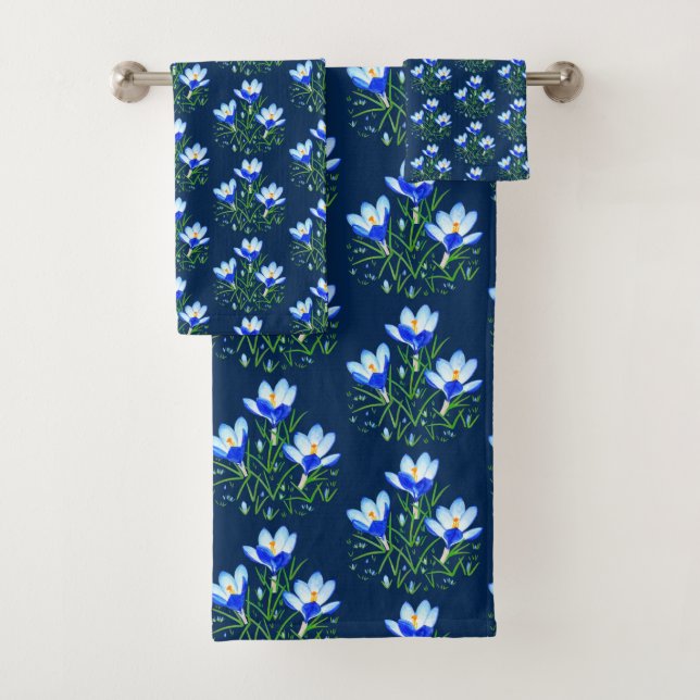 Conjunto De Toalhas Flores de Crocus Azul Escuro (Insitu)