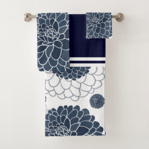 Conjunto De Toalhas Flores de dália azul-marinho Elegante