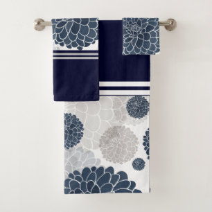 Conjunto De Toalhas Flores de dália azul-marinho Elegante