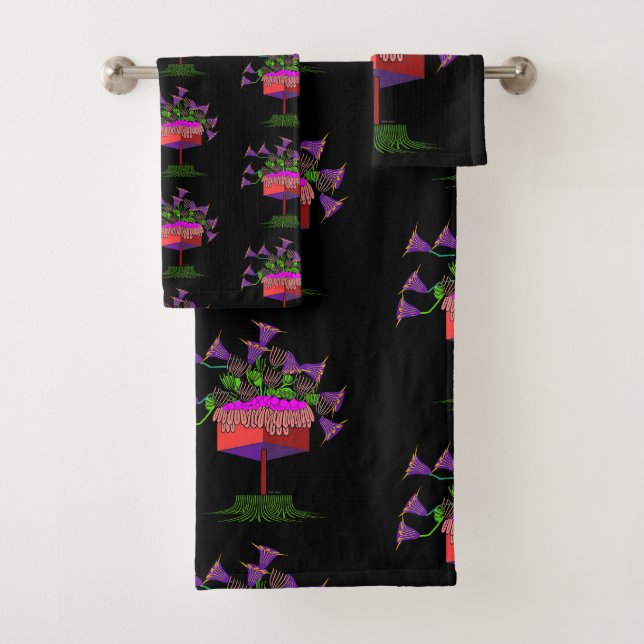 Conjunto De Toalhas Flores de Deco Preto (Insitu)