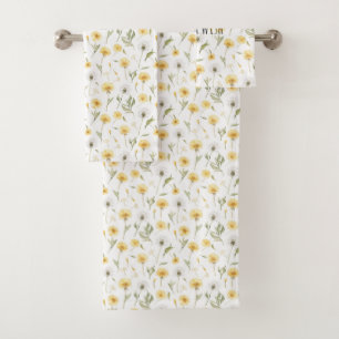 Conjunto De Toalhas Flores de Dente-de-Leão Amarelas Brancas