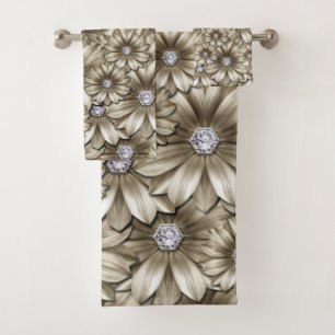 Conjunto De Toalhas Flores de Diamante Bonitas - Luxo