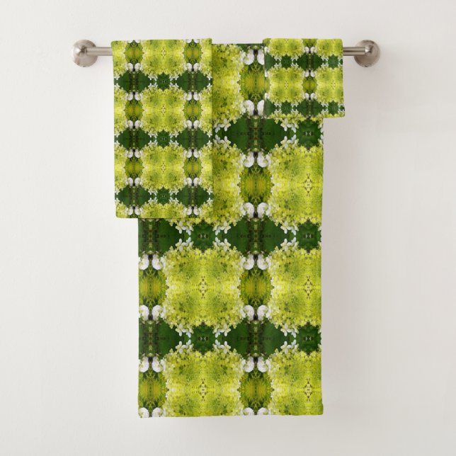 Conjunto De Toalhas Flores de Hortênsia Abstratas Verde Chartreuse (Insitu)