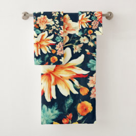 Conjunto De Toalhas Flores de Laranja Vermelho e Branco deliciosas inc