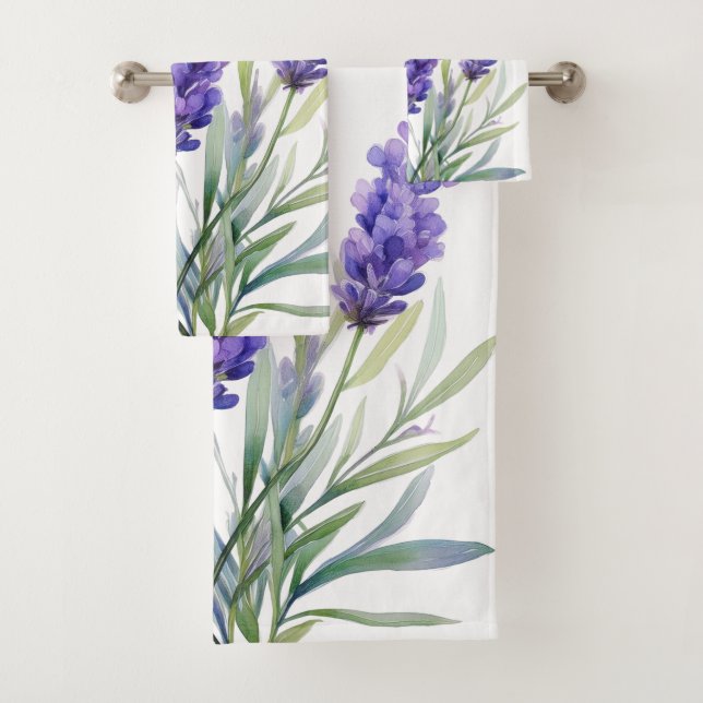 Conjunto De Toalhas Flores de Lavanda em Aquarela (Insitu)