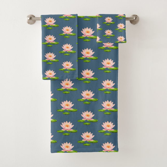 Conjunto De Toalhas Flores de Lótus Rosa & Almofadas de Nenúfar em Azu (Insitu)