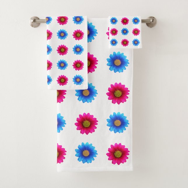 Conjunto De Toalhas Flores de Magenta e Turquesa Elegantes em Branco (Insitu)