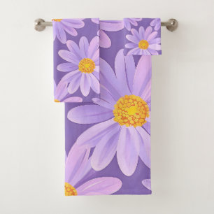Conjunto De Toalhas Flores de margarida roxa pintadas à mão
