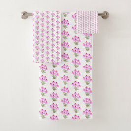 Conjunto De Toalhas Flores de Milho Roxas Brancas