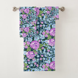 Conjunto De Toalhas Flores de Padrão Floral no Sangue do Cheio com Púr