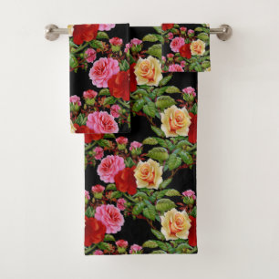 Conjunto De Toalhas Flores de Padrão Floral Rosas Vermelho Cor-de-rosa