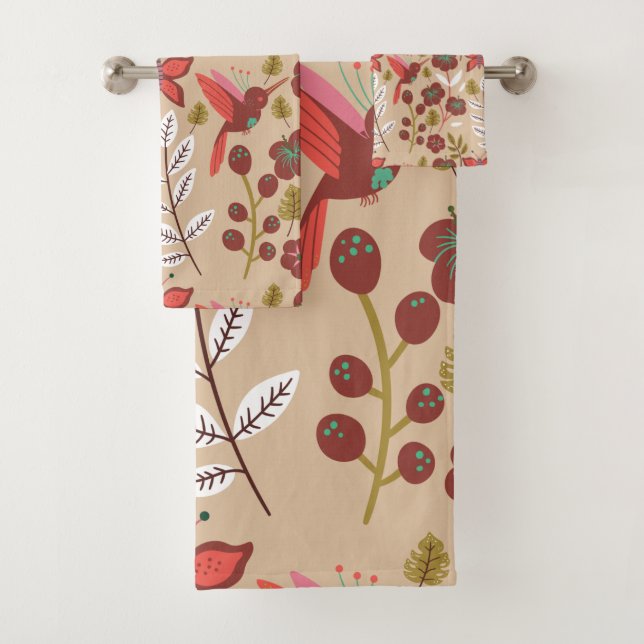 Conjunto De Toalhas Flores de padrão sem costura, pássaros, borboletas (Insitu)
