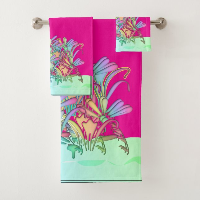 Conjunto De Toalhas Flores de Pastel Rosa Quente (Insitu)