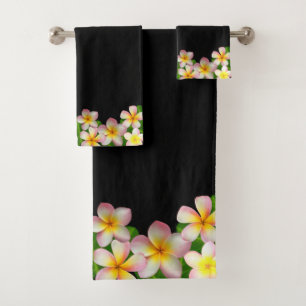 Conjunto De Toalhas Flores de Plumeria Elegante Frangipani em Preto