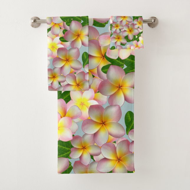 Conjunto De Toalhas Flores de Plumeria Rosa Frangipani Flores Bandas C (Insitu)