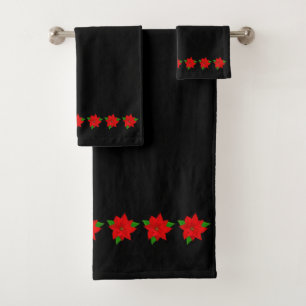 Conjunto De Toalhas Flores de Poinsettia em Preto