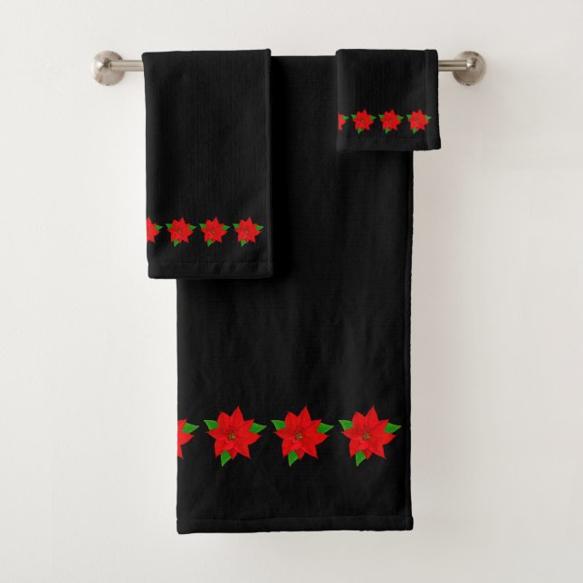 Conjunto De Toalhas Flores de Poinsettia em Preto (Insitu)