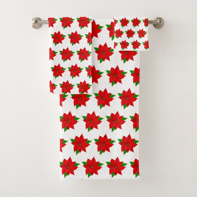 Conjunto De Toalhas Flores de Poinsettia Vermelhas em Branco (Insitu)